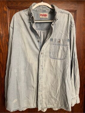 Wrangler Light Blue Denim Button-Up Work Shirt